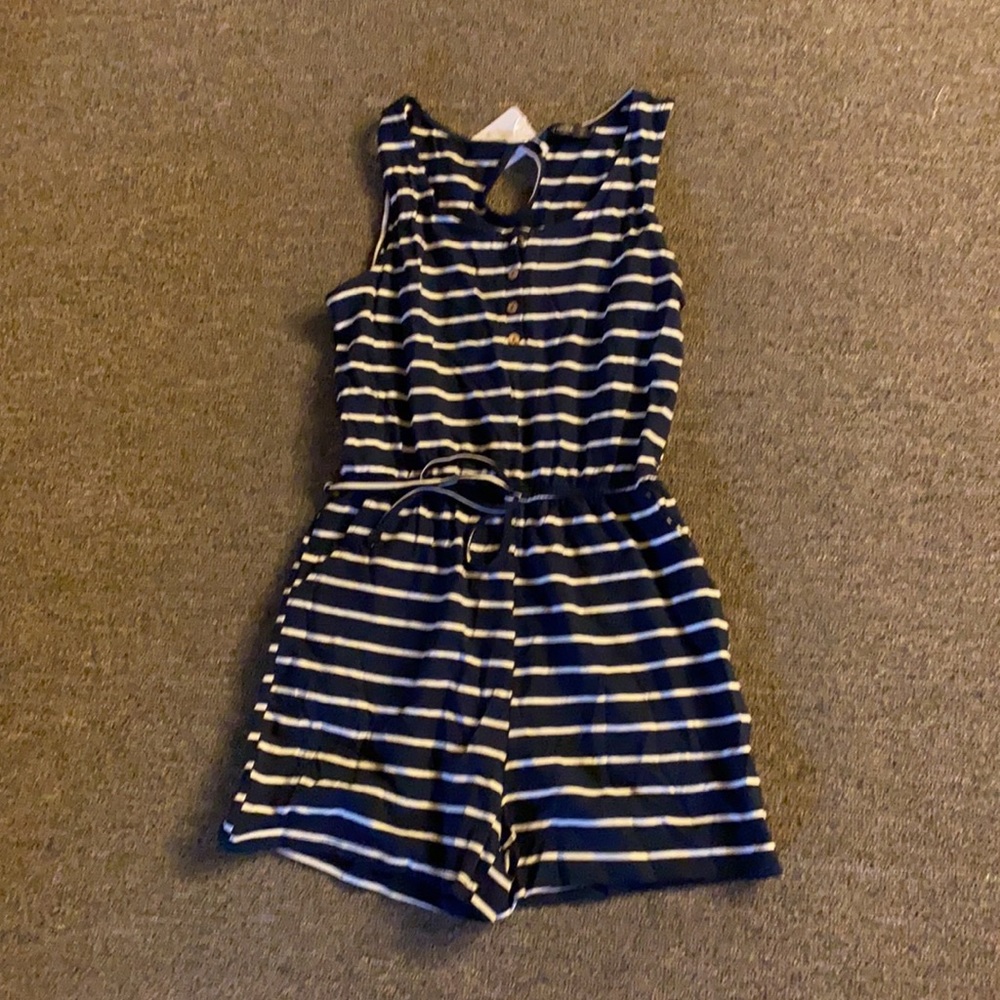 Navy and white stripe romper